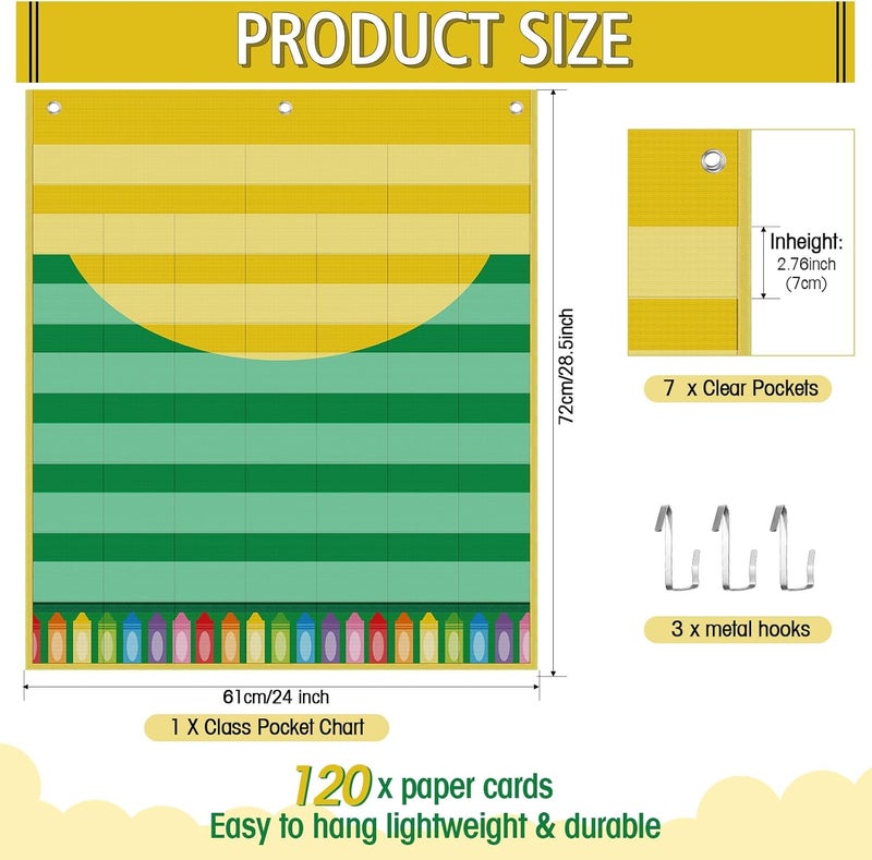 Sinload Classroom Calendar Pocket Chart Set Calendar Bulletin Board Set Seasons Festival Weather Pocket Chart for Classroom Decoration Back to School Supplies(Crayon) - Image 3